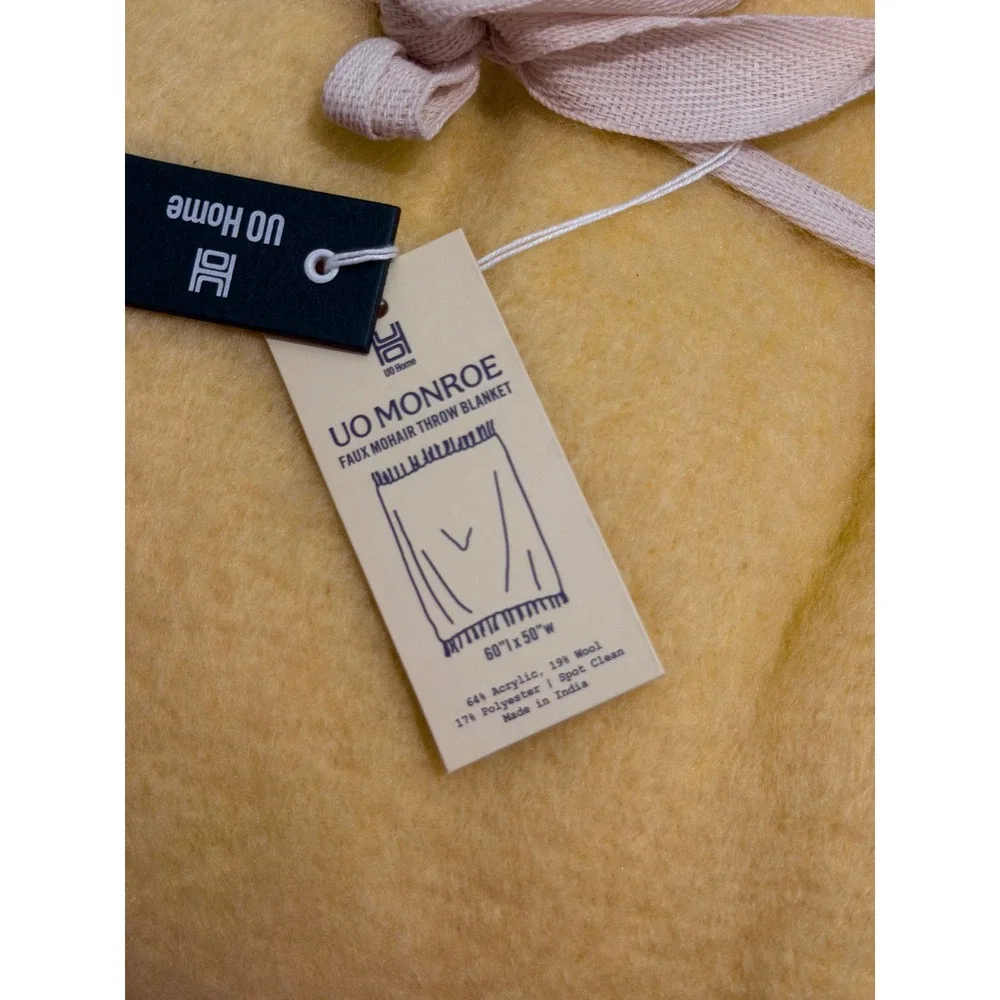 Urban Outfitters Home Monroe Faux Mohair Throw Blanket Yellow 60x50 NEW